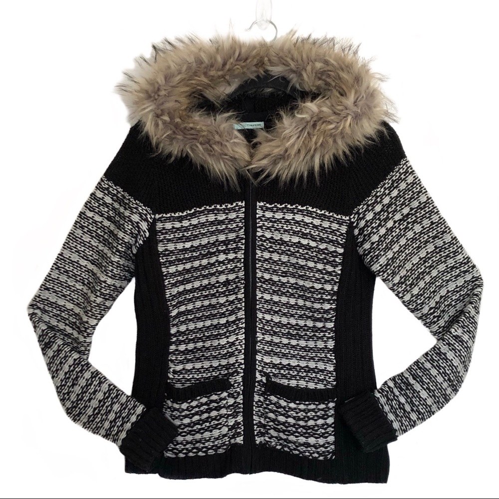 Maurices Faux Fur Collar Hooded Sweater Jacket